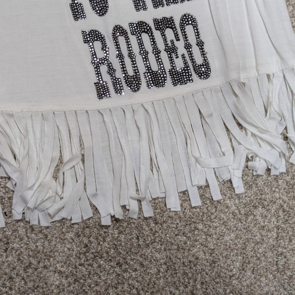 Wrangler "Take Me To The Rodeo" White Rhinestone Tank Top M - Picture 4 of 5